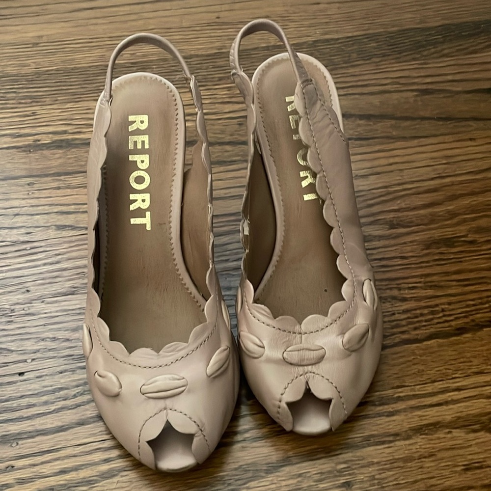 Report peep toe pale pink heels
